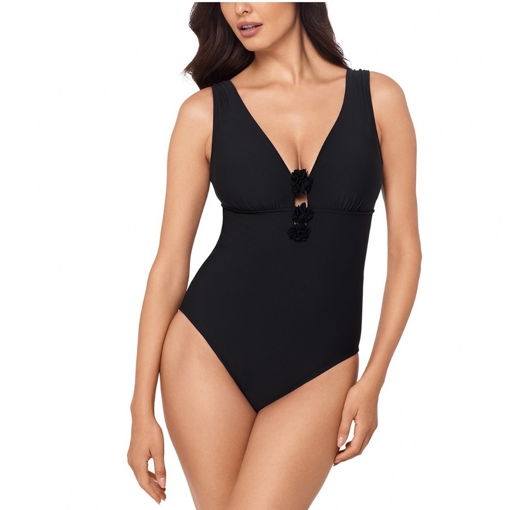Magicsuit Solid Wallis One Piece Swimsuit Black Plunge Neck Size 8 6660066 NEW